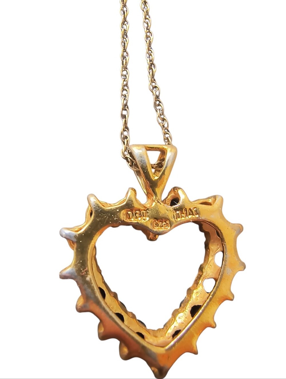 Black Sapphire And Gold Vermeil / Sterling Silver Heart Pendant Necklace - Picture 8 of 10